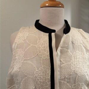 LOFT Ivory Top with Black Accents